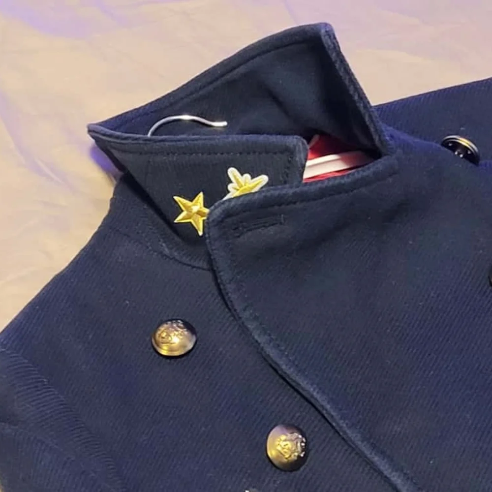 Abercrombie and Fitch Navy Pea Coat with Designer Applique - Picture 2 of 9